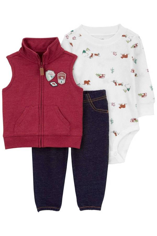 Carters Erkek Bebek Bordo Yelekli Set 3'lü Paket