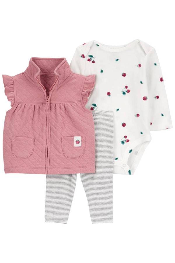 Carters Kız Bebek Çilekli Yelekli Set 3'lü Paket