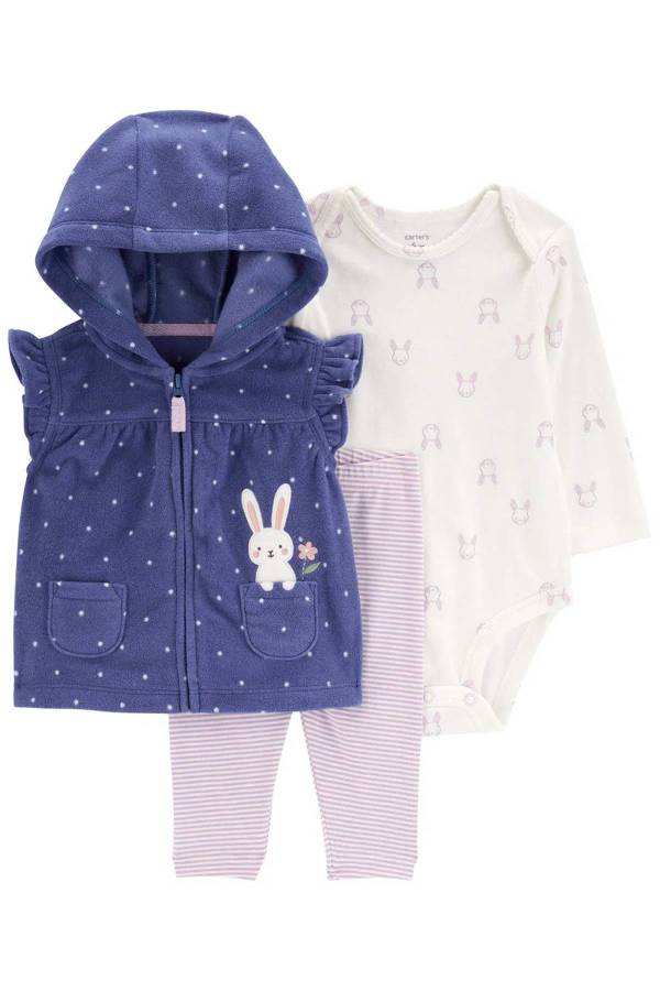 Carters Kız Bebek Tavşanlı Yelekli Set 3'lü Paket