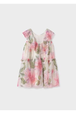Kız Çocuğu Çiçek Desenli Şifon Elbise - Thumbnail