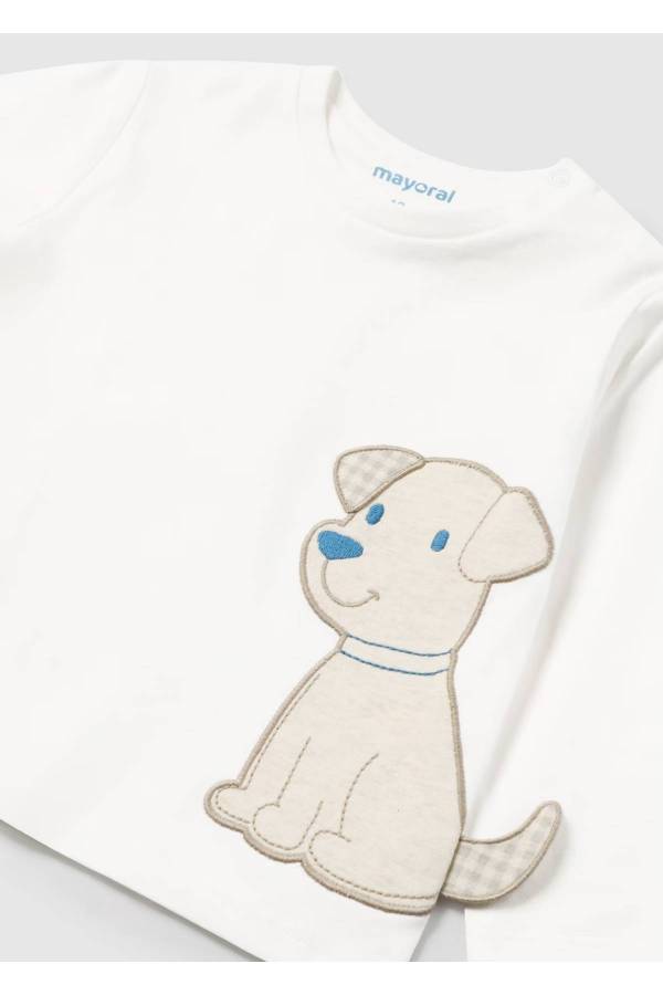 Mayoral Kışlık Erkek Bebek Köpekli Uzun Kol T-shirt Beyaz