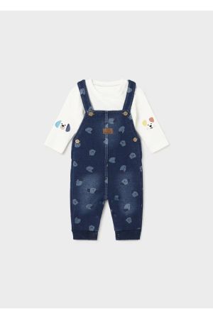 Mayoral Kışlık Erkek Bebek T-shirt Denim Salopet Set Koyu Mavi - Thumbnail