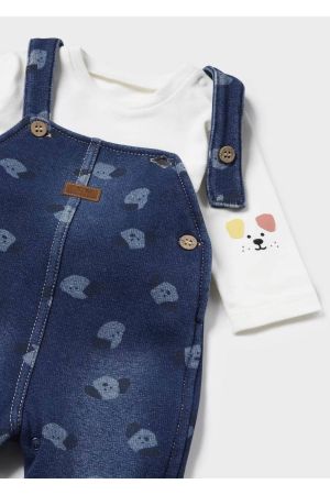 Mayoral Kışlık Erkek Bebek T-shirt Denim Salopet Set Koyu Mavi - Thumbnail