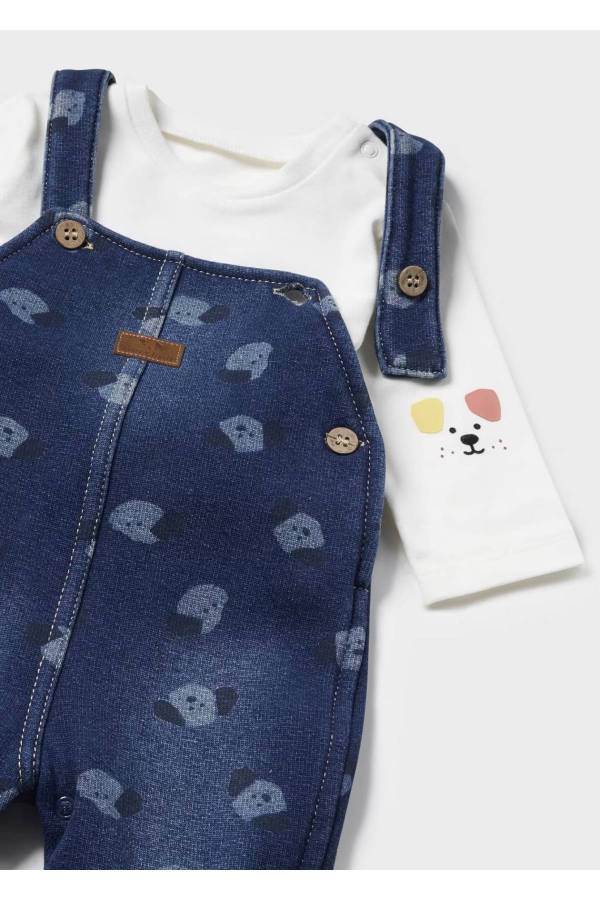 Mayoral Kışlık Erkek Bebek T-shirt Denim Salopet Set Koyu Mavi