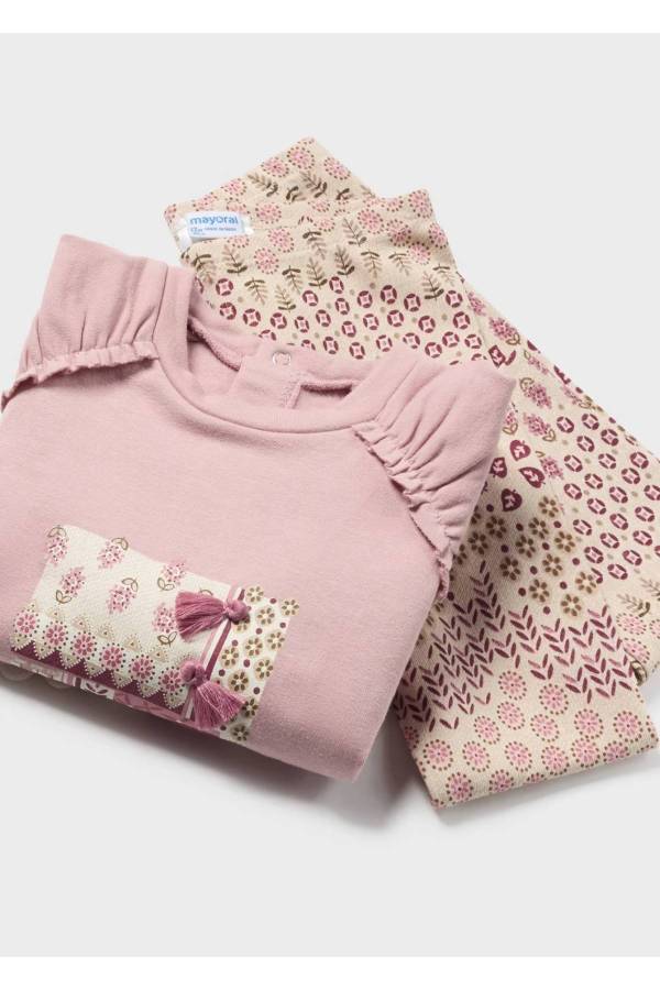 Mayoral Kışlık Kız Bebek S-shirt Tayt 2'li Set Pembe