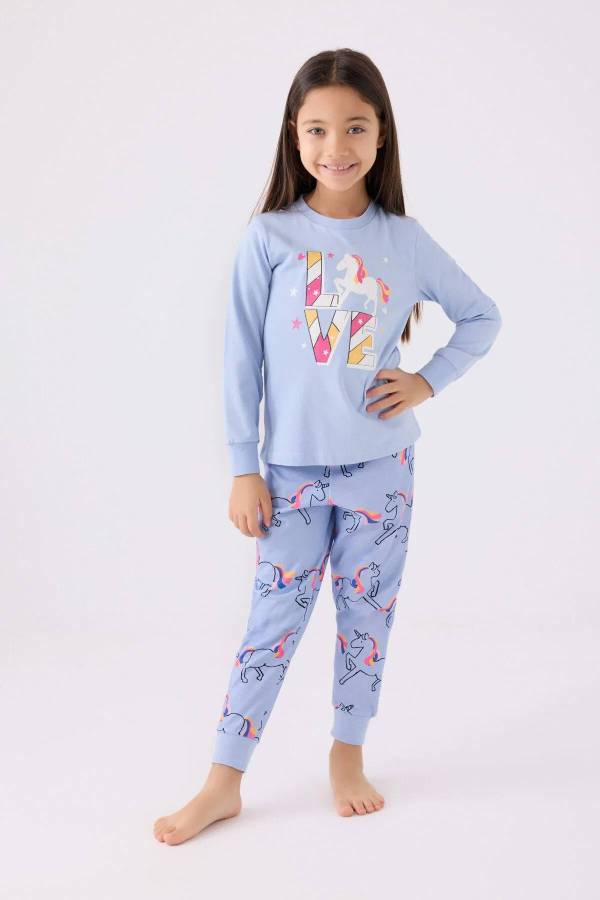 Rolypoly Kız Çocuk Mavi Uzun Kol Unicorn Pijama Takım