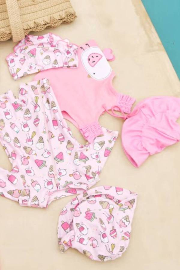 Yazlık Kız Tulum Mayo Şapka Set